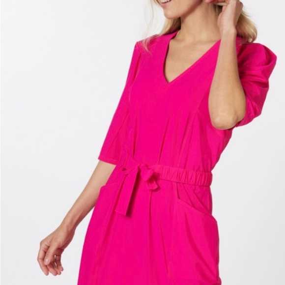 💗 EsQualo Hot Pink Puff Sleeve Dress | NWT | Size 12 | $135 Retail - Picture 3 of 14